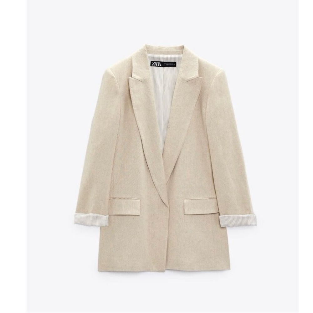 ZARA printed cuff linen blazer